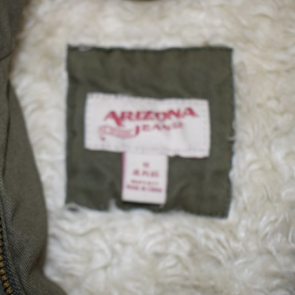 Arizona Jeans Co Green Cargo Sherpa Fur Hood Jacket Size 1X Large Jr Plus - Picture 5 of 5